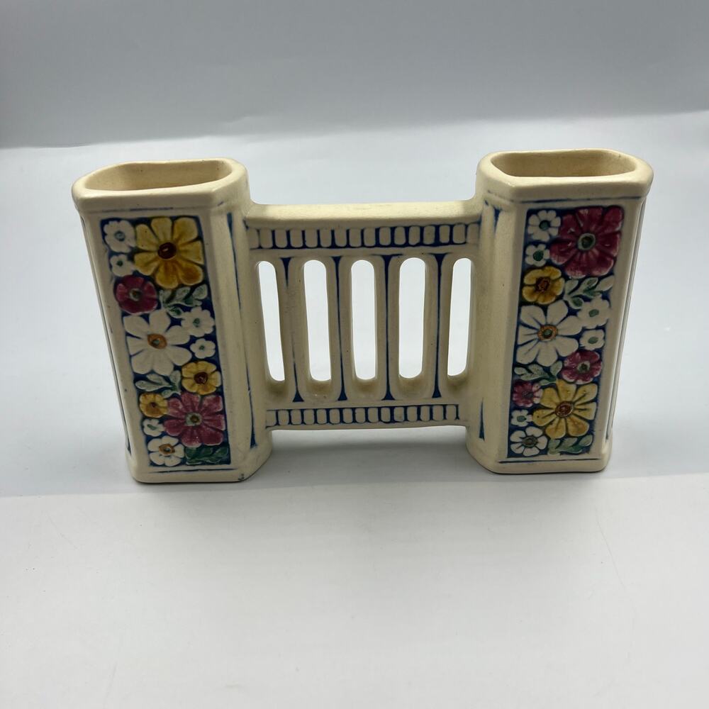 Antique Weller Pottery Florala Daisy Double Bud Vase 1915-1920 Arts & Crafts MCM - Picture 5 of 9
